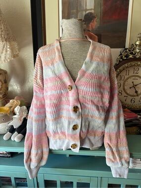 GAP Striped Pastel Button-Up Women's Cardigan Sweater
